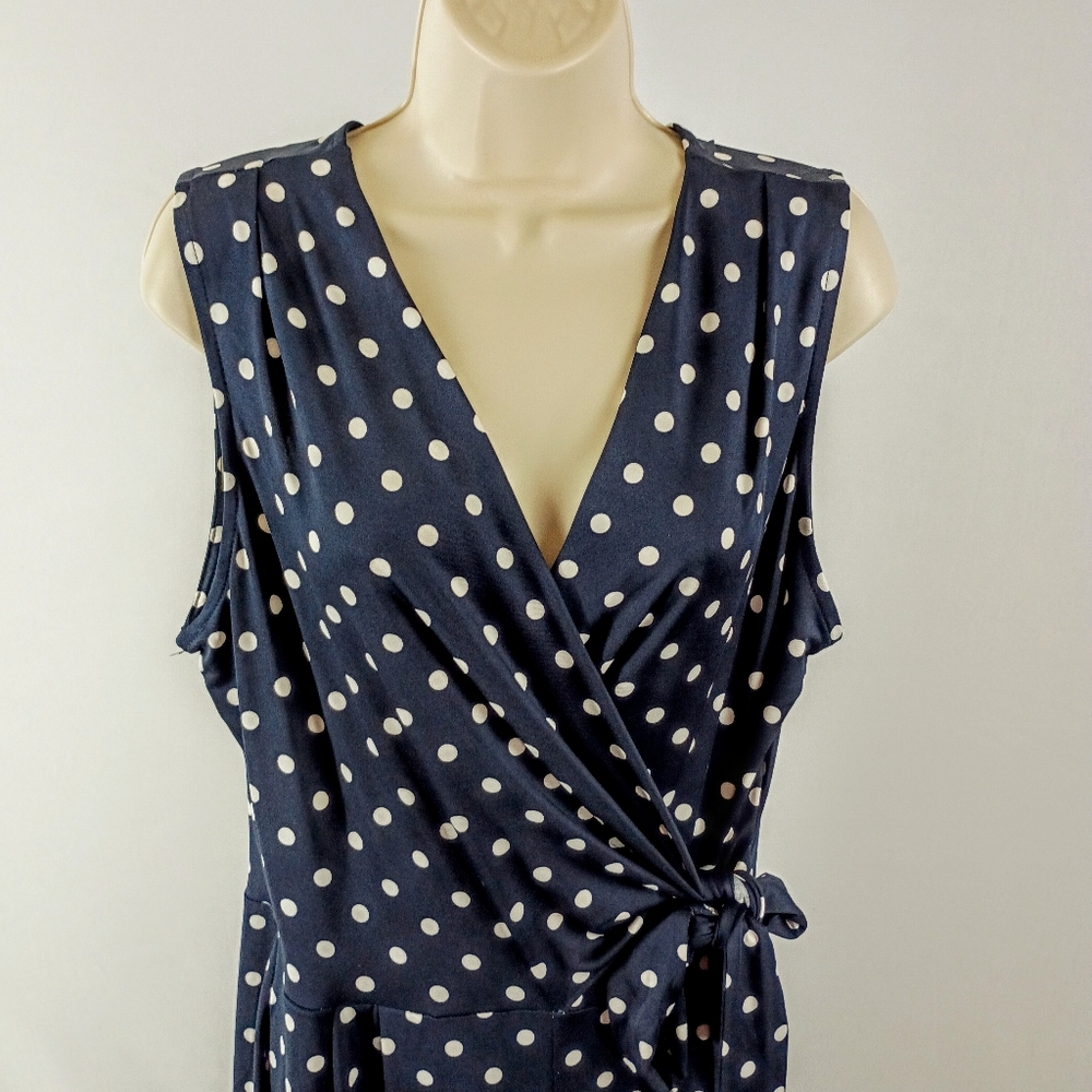Nina Leonard Navy and White Polka Dot Wide Leg Jumpsuit - Picture 4 of 7